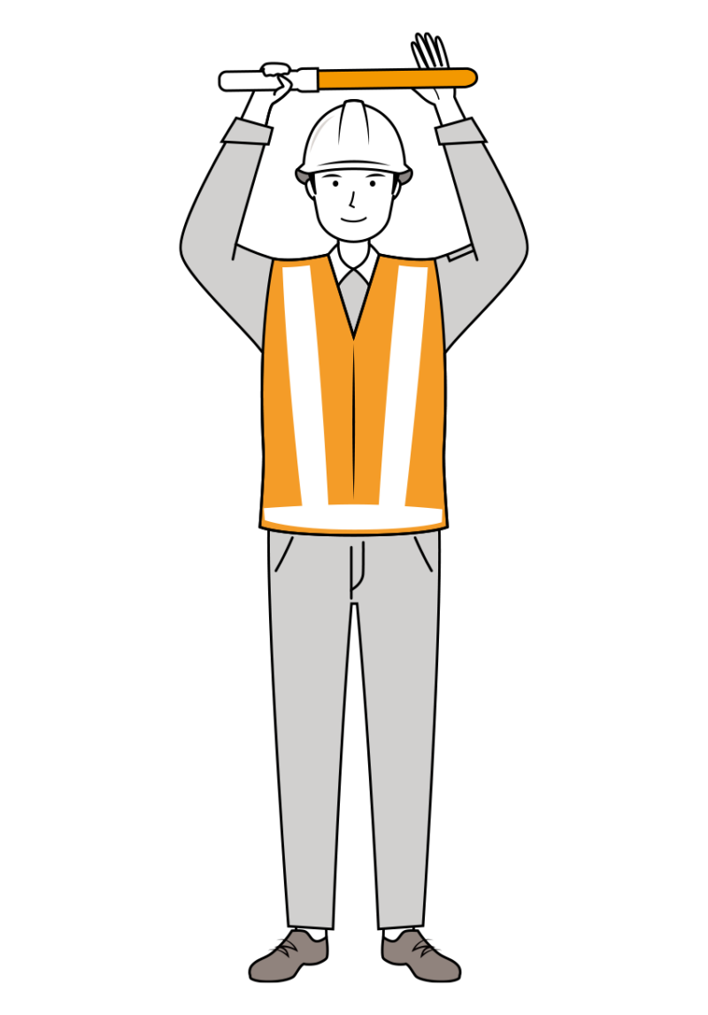 交通誘導員 イラスト - 男性・正面停止・反射ベスト・全身・線画 | イラストれいと