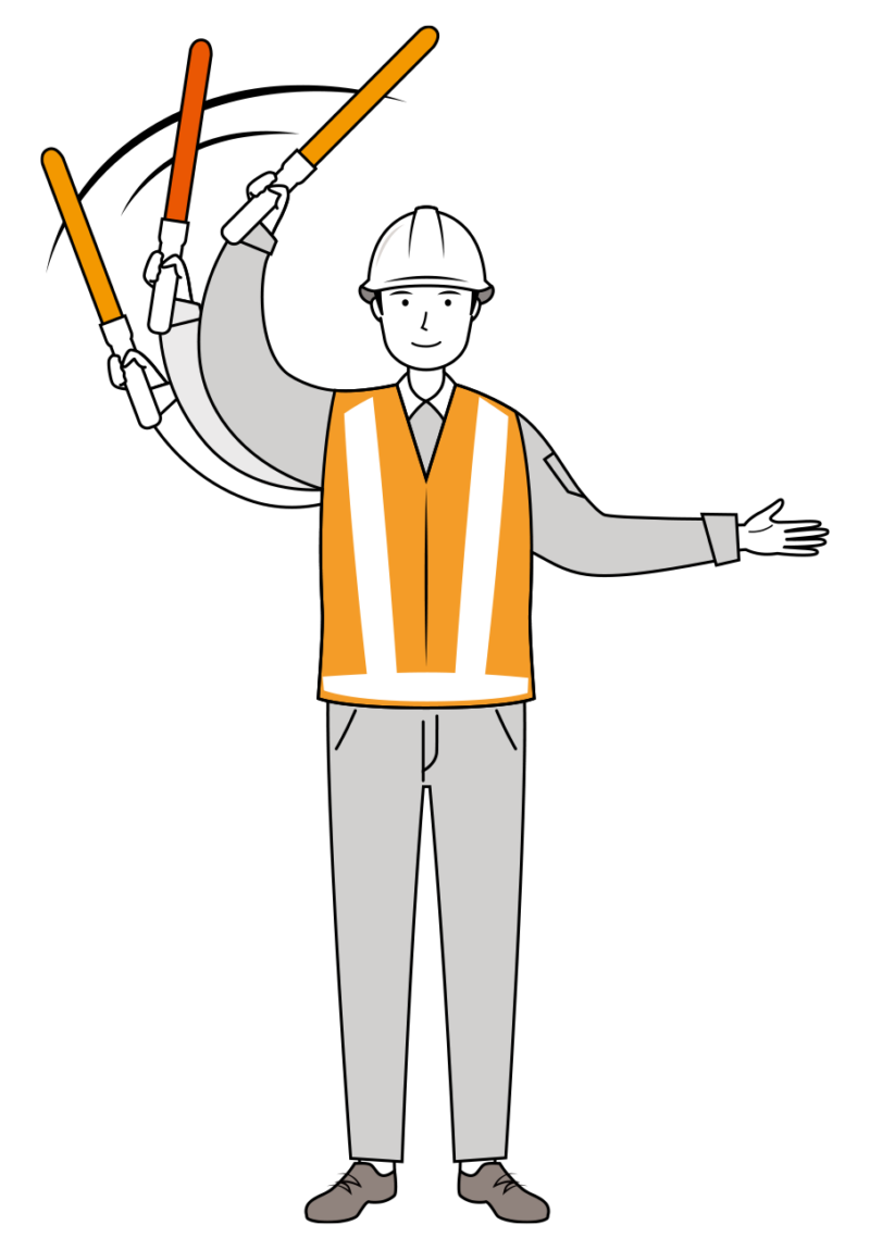 交通誘導員 イラスト - 男性・進行・反射ベスト・全身・線画 | イラストれいと