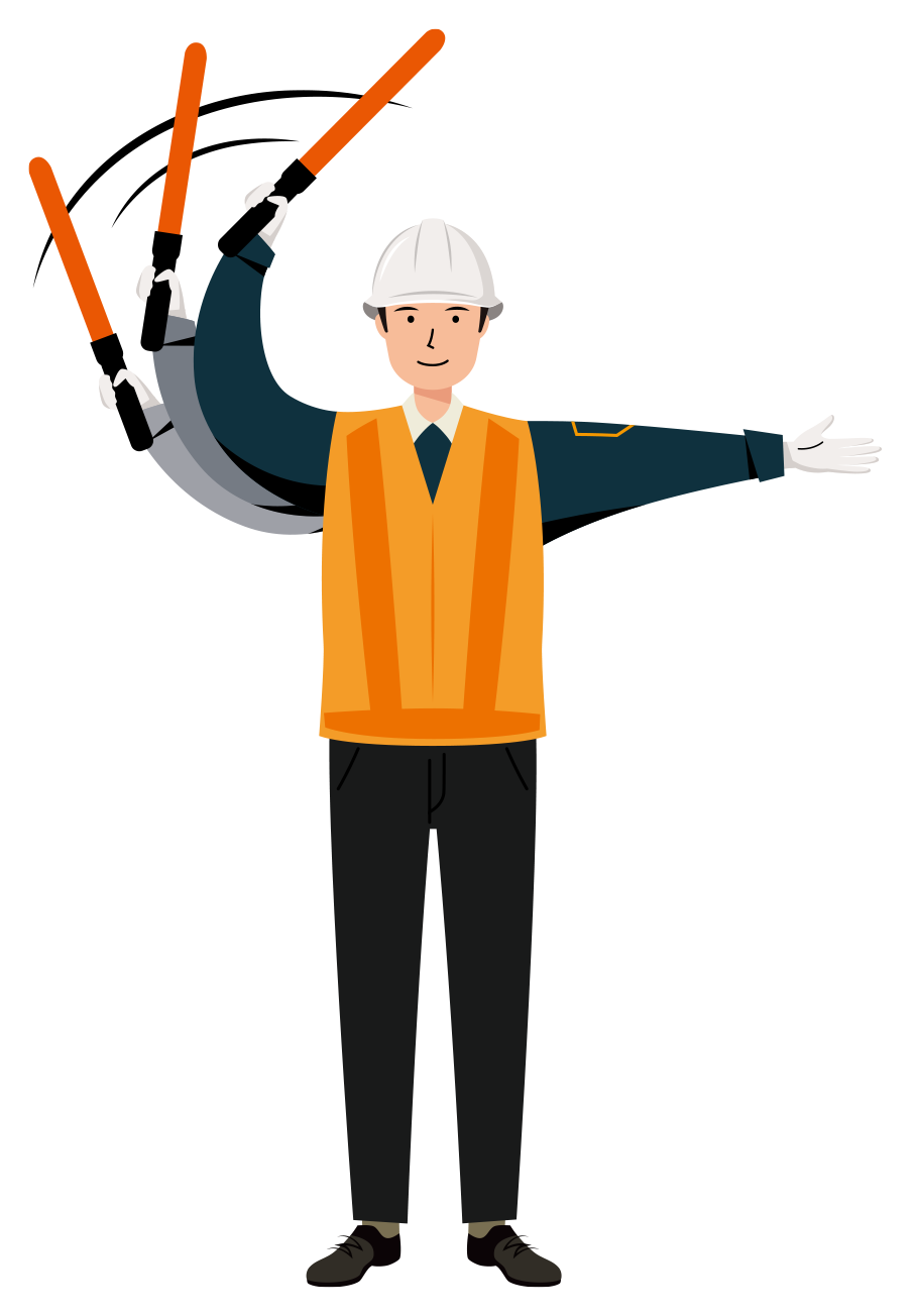 交通誘導員 イラスト - 男性・進行合図・反射ベスト・全身・塗り | イラストれいと