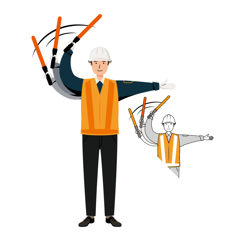 交通誘導員 イラスト - 男性・進行合図・反射ベスト・全身 | イラストれいと