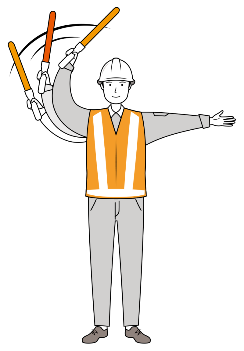 交通誘導員 イラスト - 男性・進行合図・反射ベスト・全身・線画 | イラストれいと