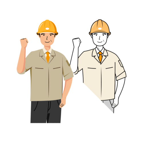 現場監督 イラスト - シニア・ガッツポーズ・黄色ヘルメット・上半身 | イラストれいと