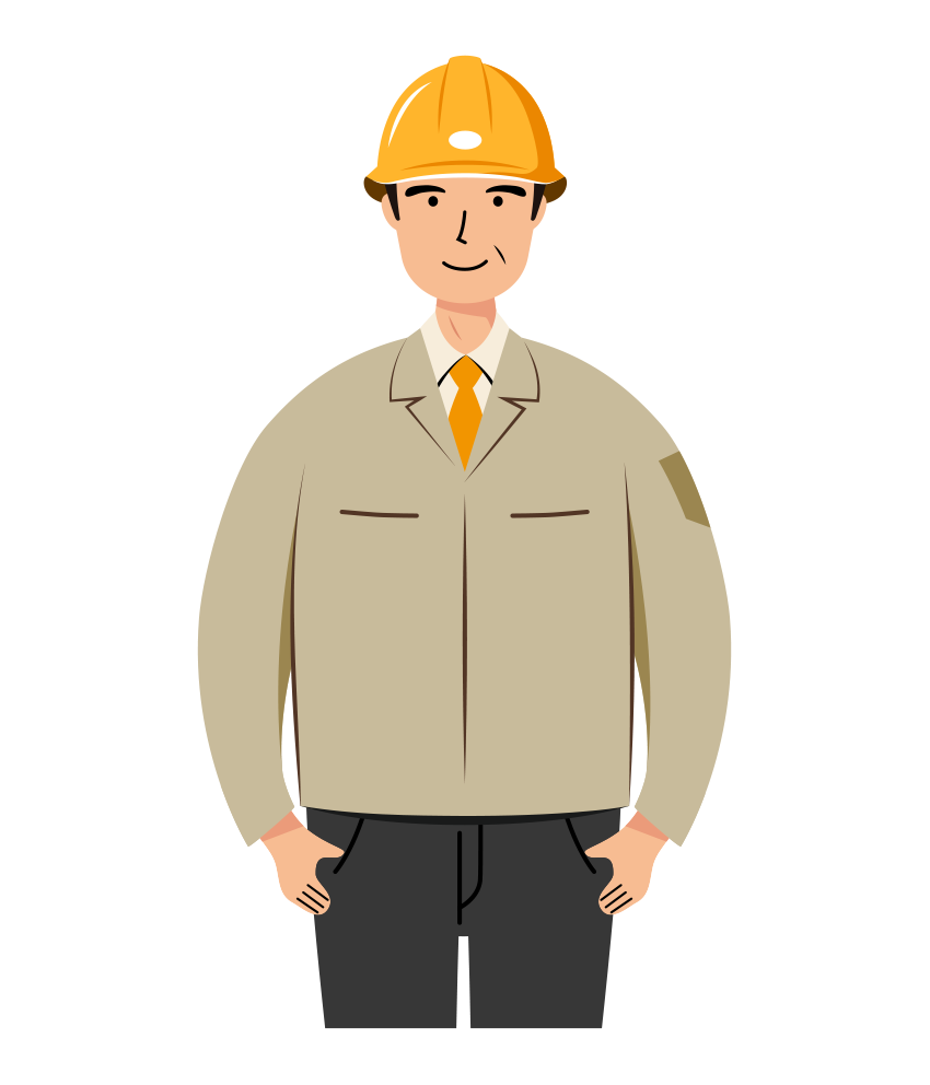 現場監督 イラスト - シニア・黄色ヘルメット・上半身・塗り | イラストれいと