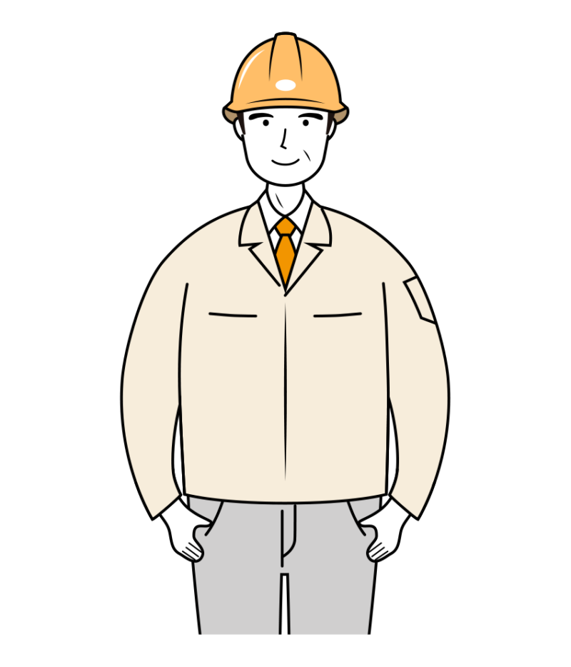 現場監督 イラスト - シニア・黄色ヘルメット・上半身・線画 | イラストれいと
