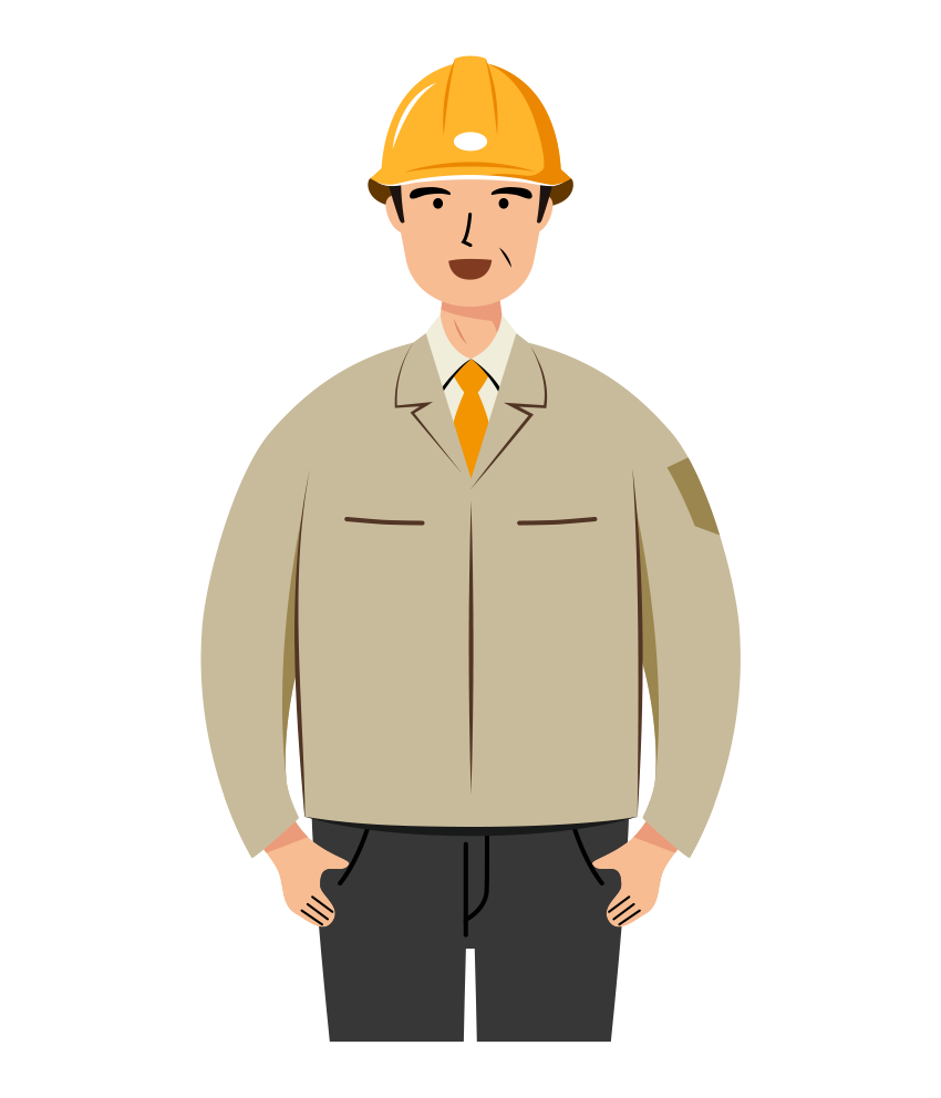 現場監督 イラスト - シニア・黄色ヘルメット笑顔・上半身・塗り | イラストれいと