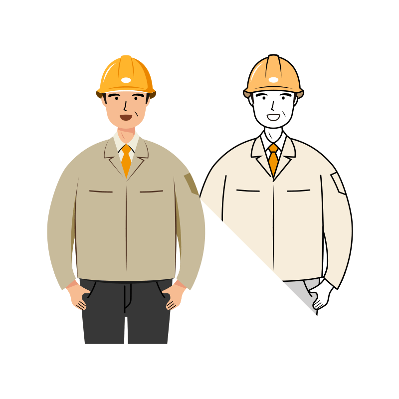 現場監督 イラスト - シニア・黄色ヘルメット・笑顔・上半身 | イラストれいと