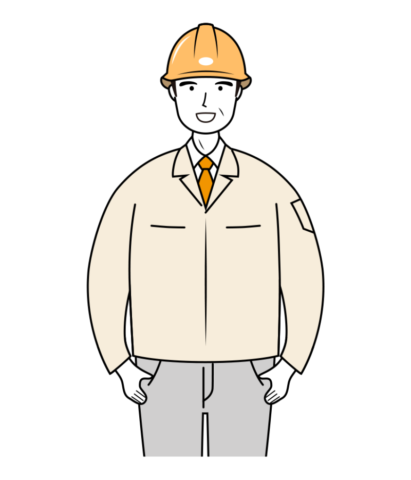 現場監督 イラスト - シニア・黄色ヘルメット笑顔・上半身・線画 | イラストれいと