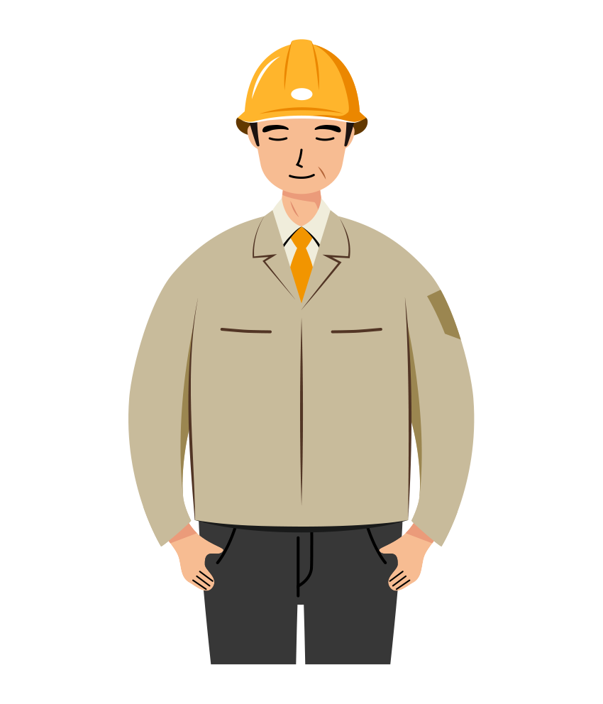 現場監督 イラスト - シニア・黄色ヘルメット・お辞儀・上半身・塗り | イラストれいと