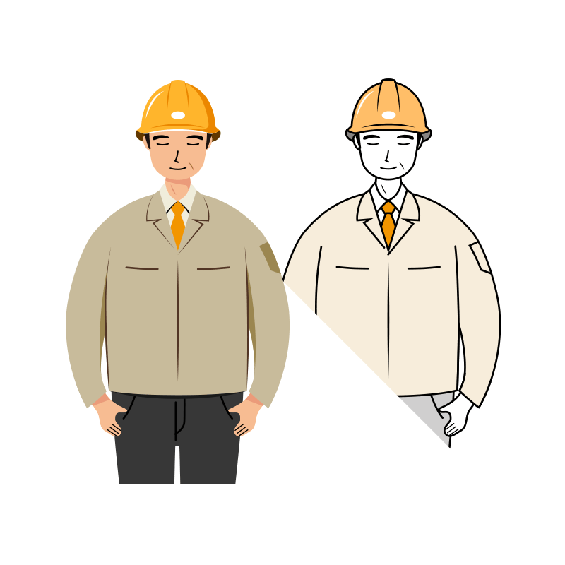 現場監督 イラスト - シニア・黄色ヘルメット・お辞儀・上半身 | イラストれいと