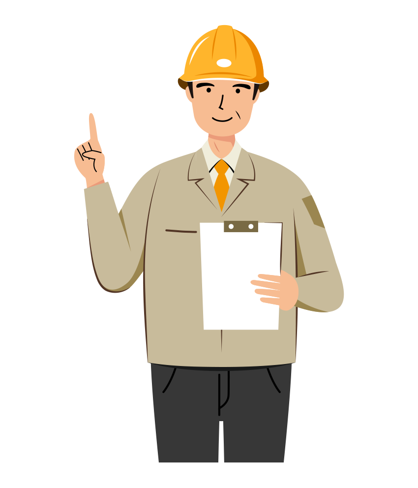 現場監督 イラスト - シニア・黄色ヘルメット・説明・上半身・塗り | イラストれいと