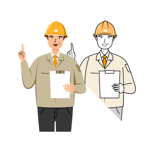 現場監督 イラスト - シニア・黄色ヘルメット・説明・笑顔・上半身 | イラストれいと