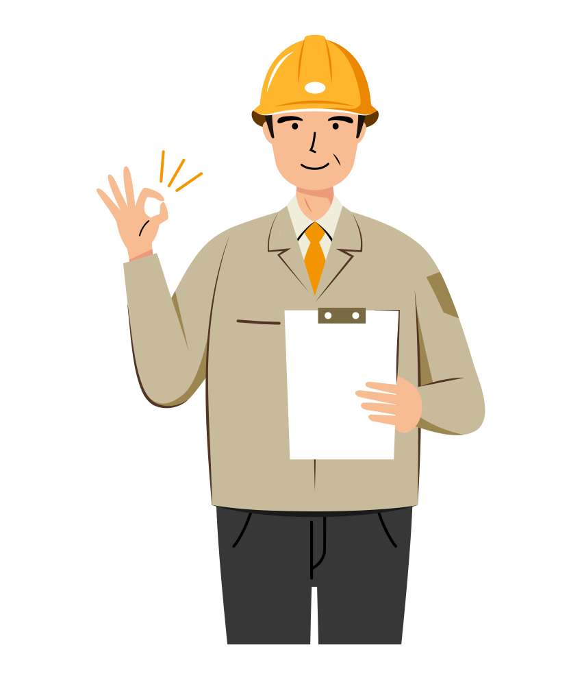 現場監督 イラスト - シニア・黄色ヘルメット・OKサイン・上半身・塗り | イラストれいと