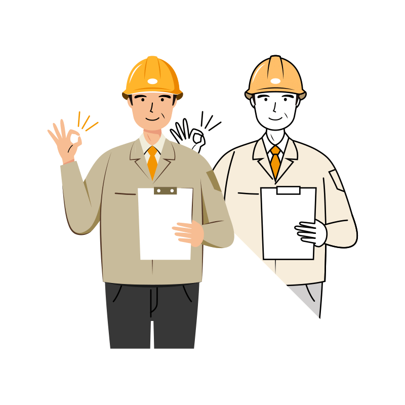 現場監督 イラスト - シニア・黄色ヘルメット・OKサイン・上半身 | イラストれいと