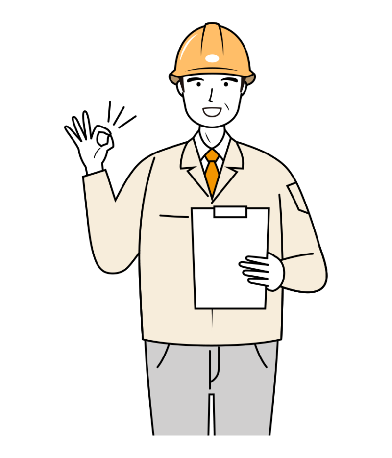 現場監督 イラスト - シニア・黄色ヘルメット・OKサイン・笑顔・上半身・線画 | イラストれいと