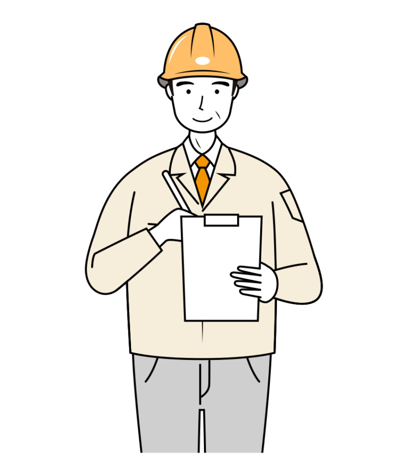 現場監督 イラスト - シニア・記入・黄色ヘルメット・上半身・線画 | イラストれいと