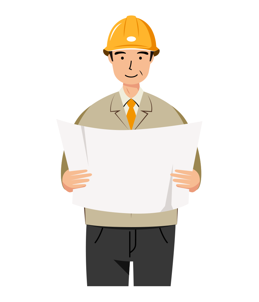 現場監督 イラスト - シニア・確認・黄色ヘルメット・上半身・塗り | イラストれいと