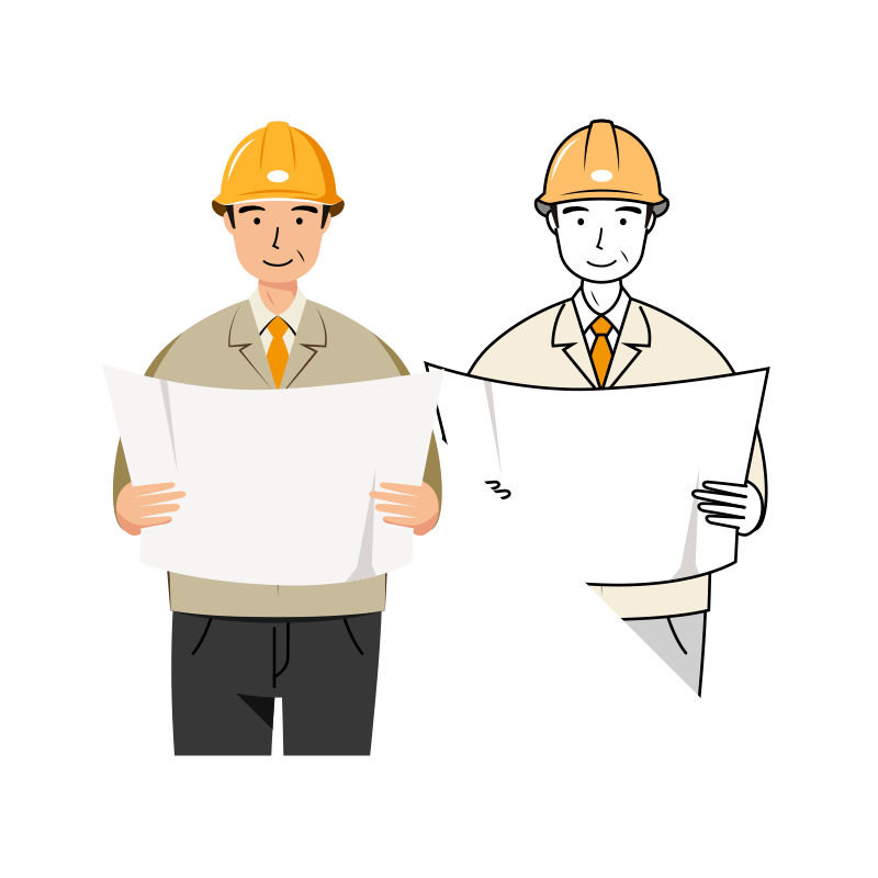 現場監督 イラスト - シニア・確認・黄色ヘルメット・上半身 | イラストれいと