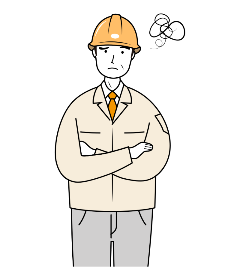 現場監督 イラスト - シニア・悩む・黄色ヘルメット・上半身・線画 | イラストれいと