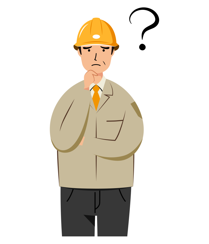 現場監督 イラスト - シニア・考える・黄色ヘルメット・上半身・塗り | イラストれいと