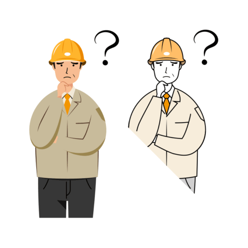 現場監督 イラスト - シニア・考える・黄色ヘルメット・上半身 | イラストれいと