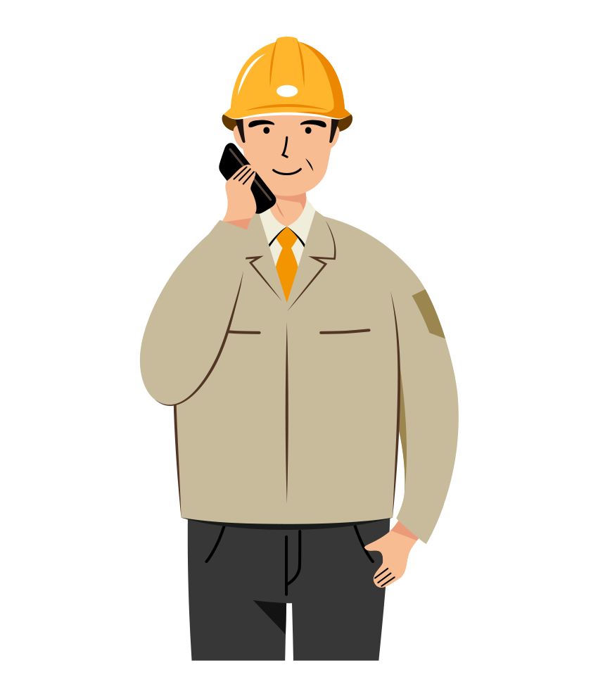 現場監督 イラスト - シニア・会話・黄色ヘルメット・上半身・塗り | イラストれいと