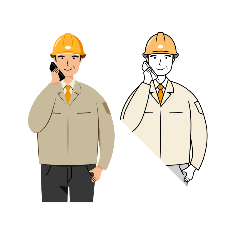 現場監督 イラスト - シニア・会話・黄色ヘルメット・上半身 | イラストれいと