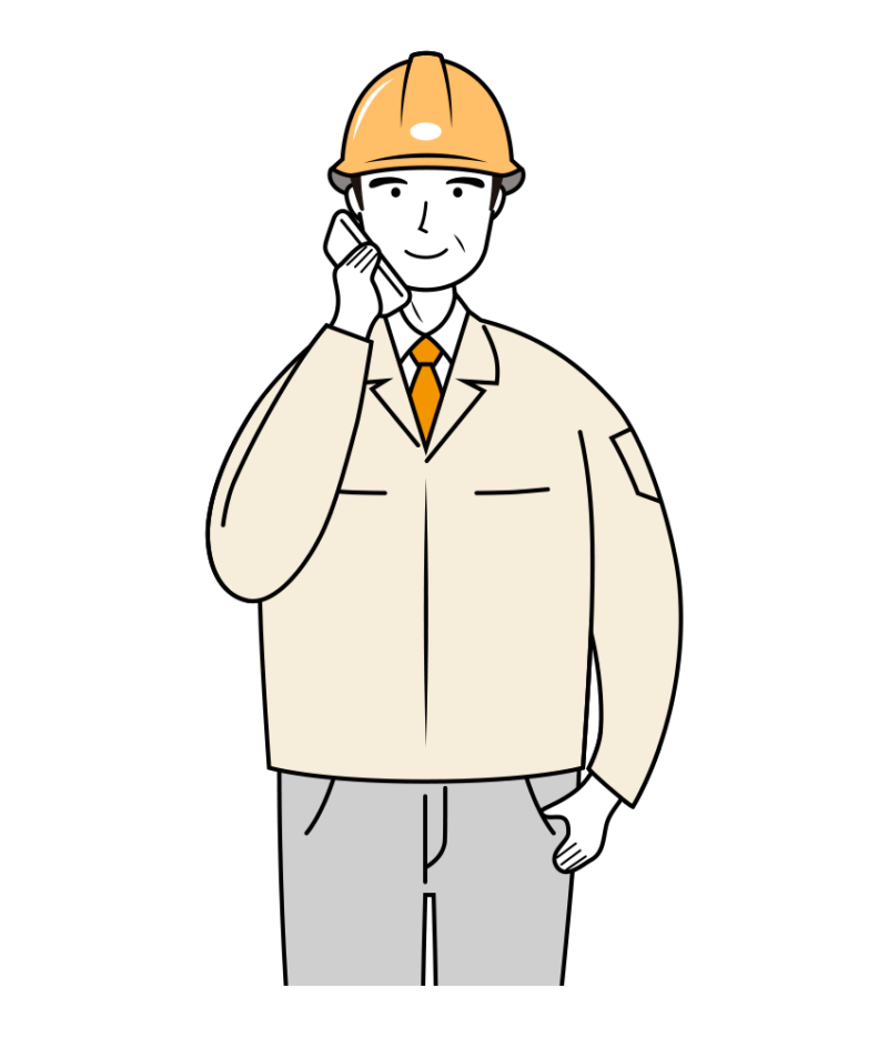 現場監督 イラスト - シニア・会話・黄色ヘルメット・上半身・線画 | イラストれいと