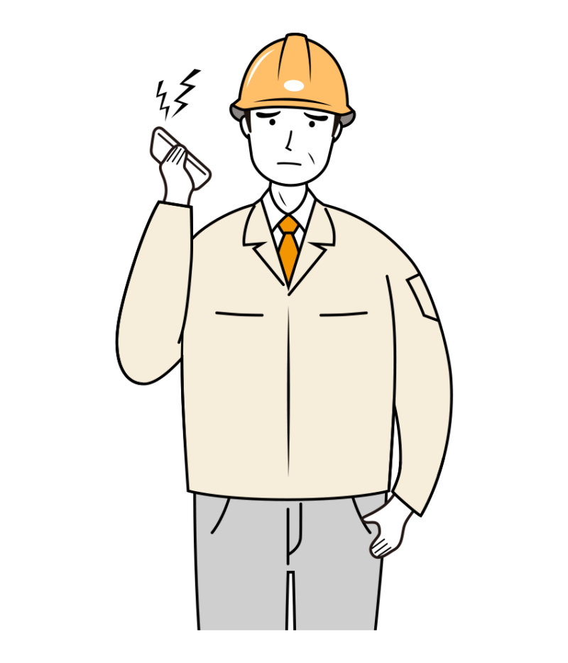 現場監督 イラスト - シニア・クレーム対応・黄色ヘルメット・上半身・線画 | イラストれいと