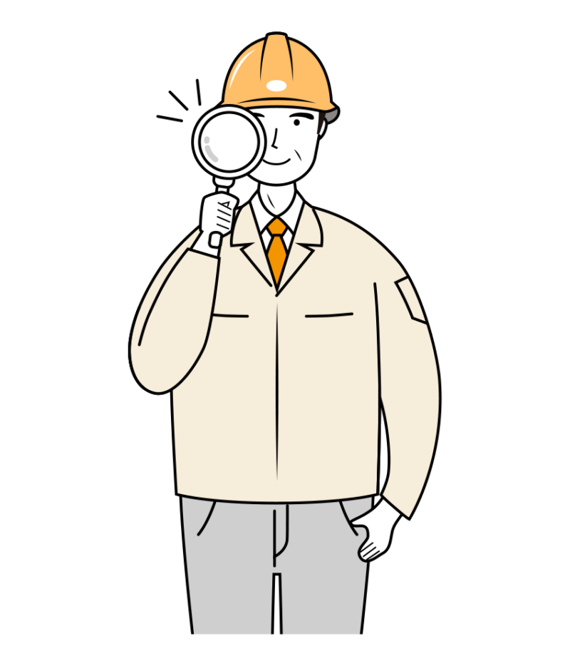 現場監督 イラスト - シニア・チェック作業・黄色ヘルメット・上半身・線画 | イラストれいと