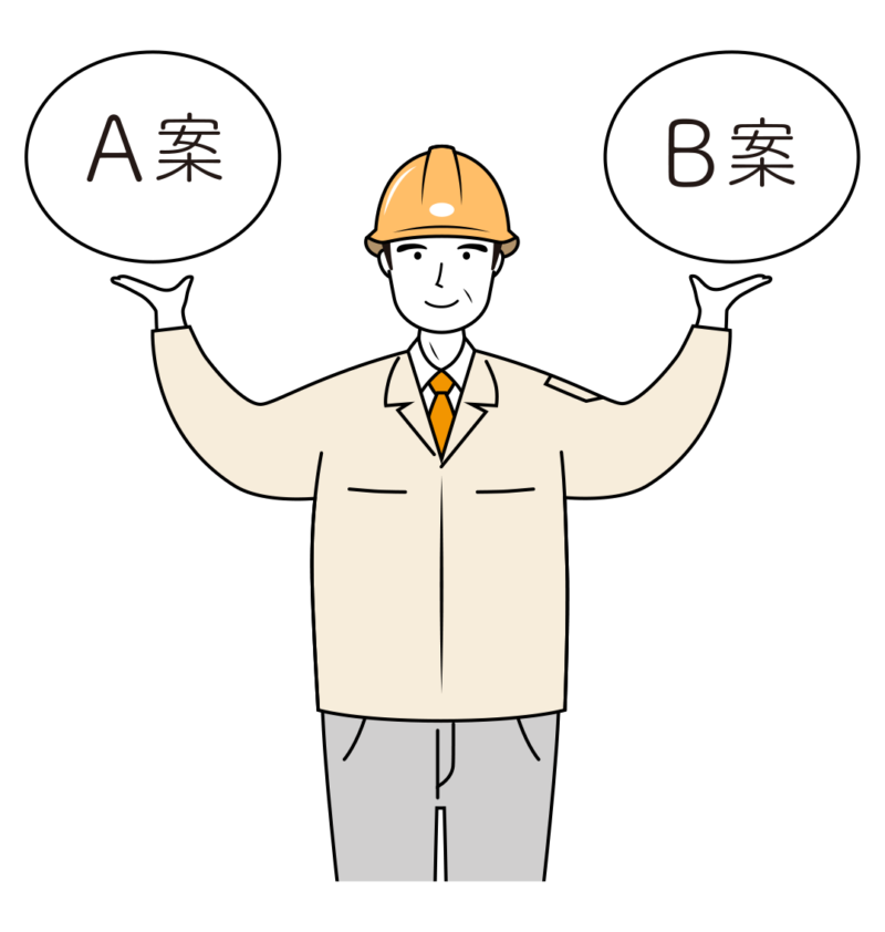 現場監督 イラスト - シニア・提示・黄色ヘルメット・上半身・線画 | イラストれいと