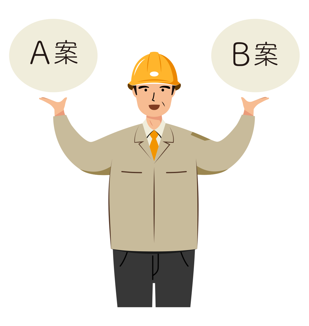 現場監督 イラスト - シニア・提示・笑顔・黄色ヘルメット・上半身・塗り | イラストれいと