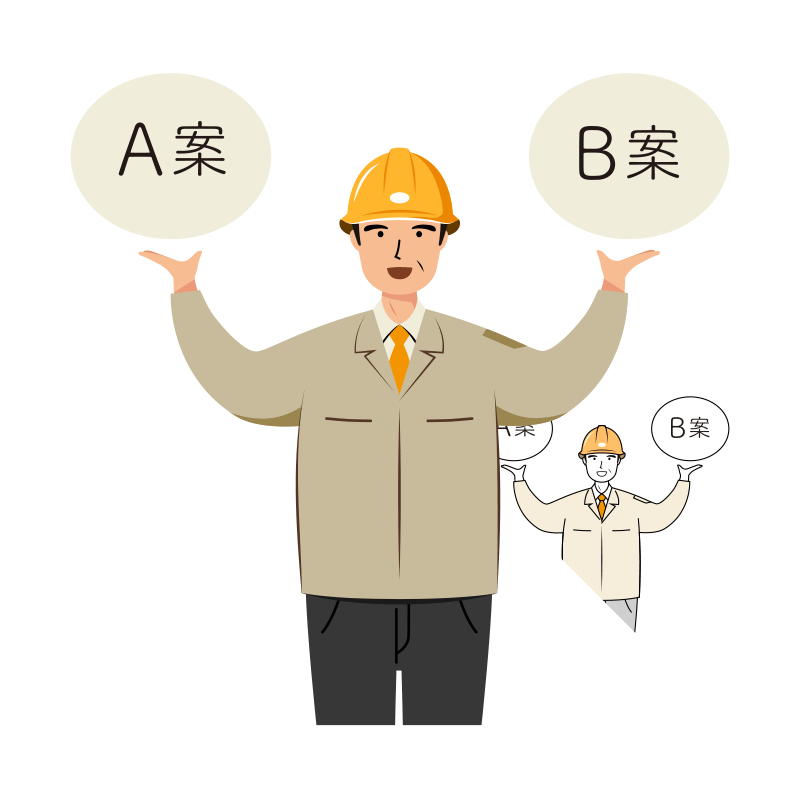 現場監督 イラスト - シニア・提示・笑顔・黄色ヘルメット・上半身 | イラストれいと