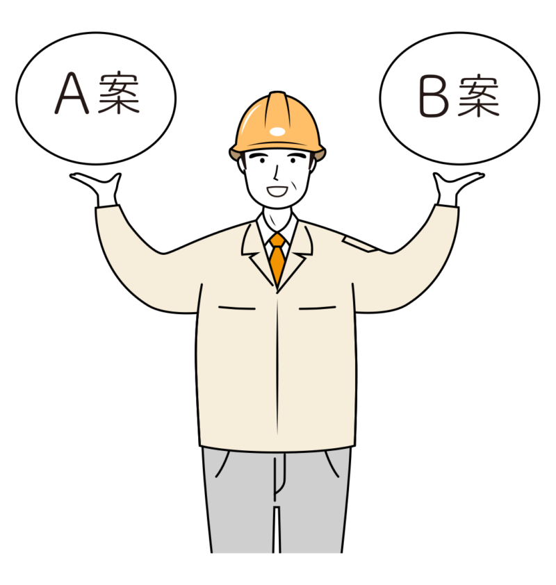 現場監督 イラスト - シニア・提示・笑顔・黄色ヘルメット・上半身・線画 | イラストれいと