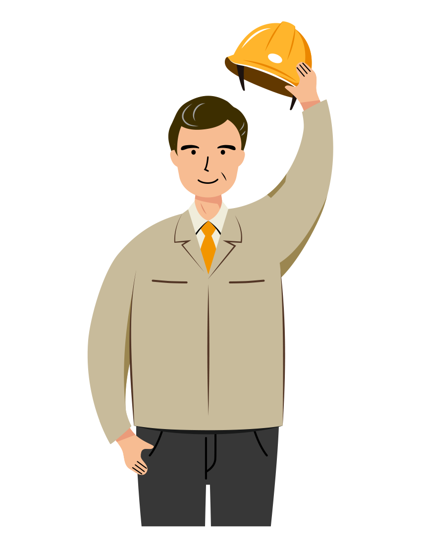 現場監督 イラスト - シニア・挨拶・黄色ヘルメット・上半身・塗り | イラストれいと