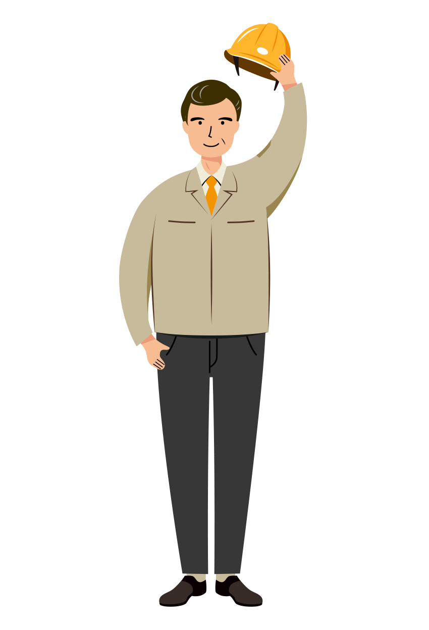 現場監督 (Site Supervisor) イラスト - シニア・挨拶・黄色ヘルメット・塗り | イラストれいと