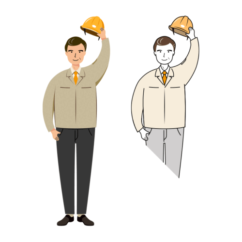 現場監督 (Site Supervisor) イラスト - シニア・挨拶・黄色ヘルメット | イラストれいと
