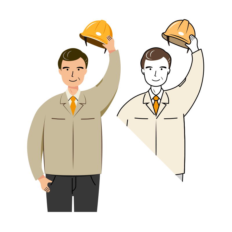 現場監督 イラスト - シニア・挨拶・黄色ヘルメット・上半身 | イラストれいと