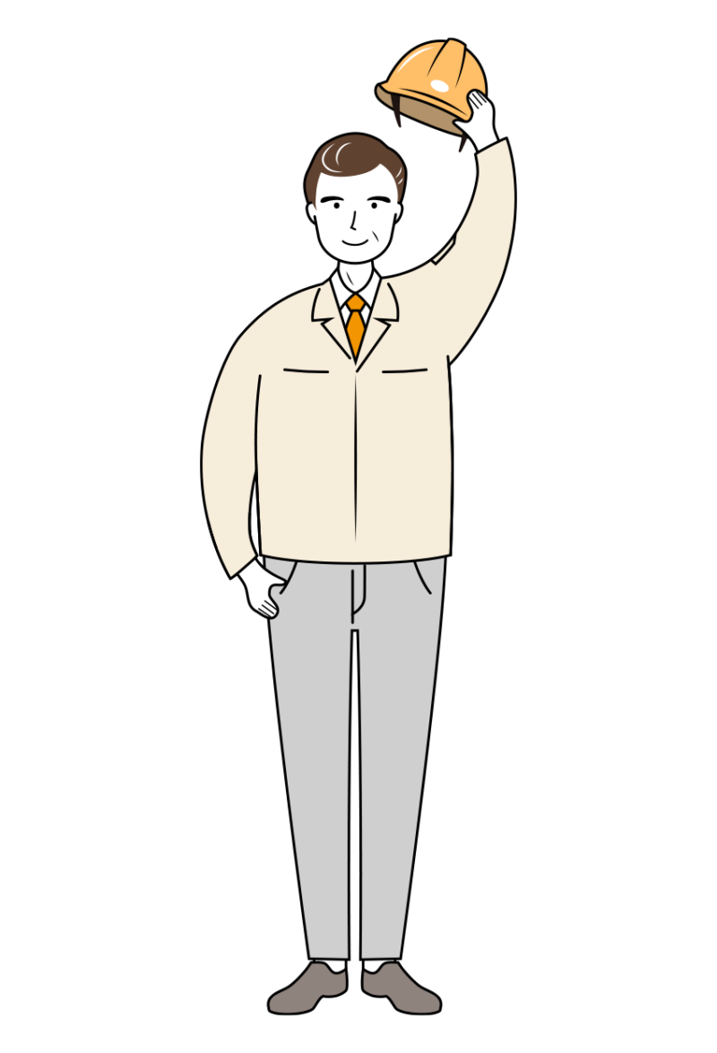 現場監督 (Site Supervisor) イラスト - シニア・挨拶・黄色ヘルメット・線画 | イラストれいと