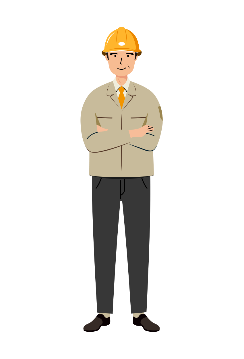 現場監督 (Site Supervisor) イラスト - シニア・自信・黄色ヘルメット・塗り | イラストれいと