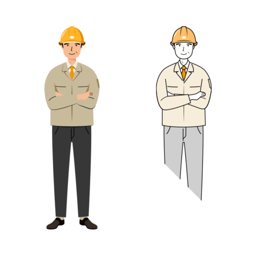 現場監督 (Site Supervisor) イラスト - シニア・自信・黄色ヘルメット | イラストれいと