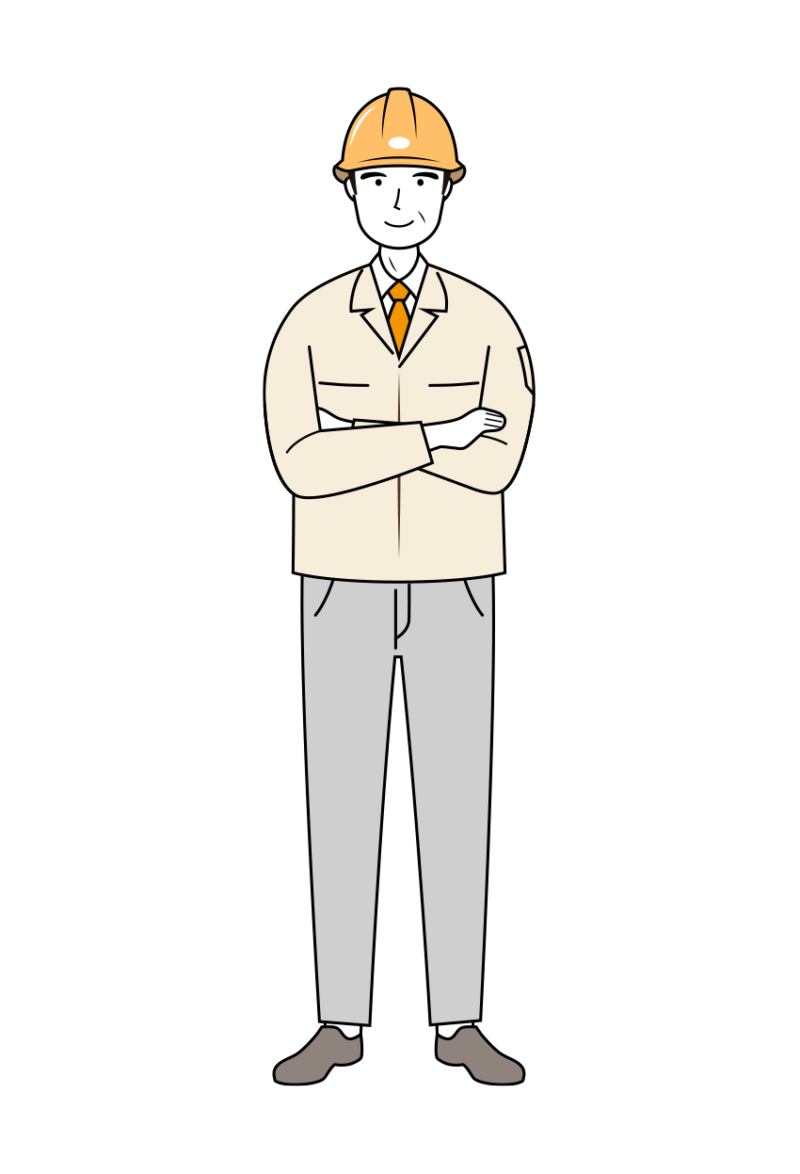 現場監督 (Site Supervisor) イラスト - シニア・自信・黄色ヘルメット・線画 | イラストれいと