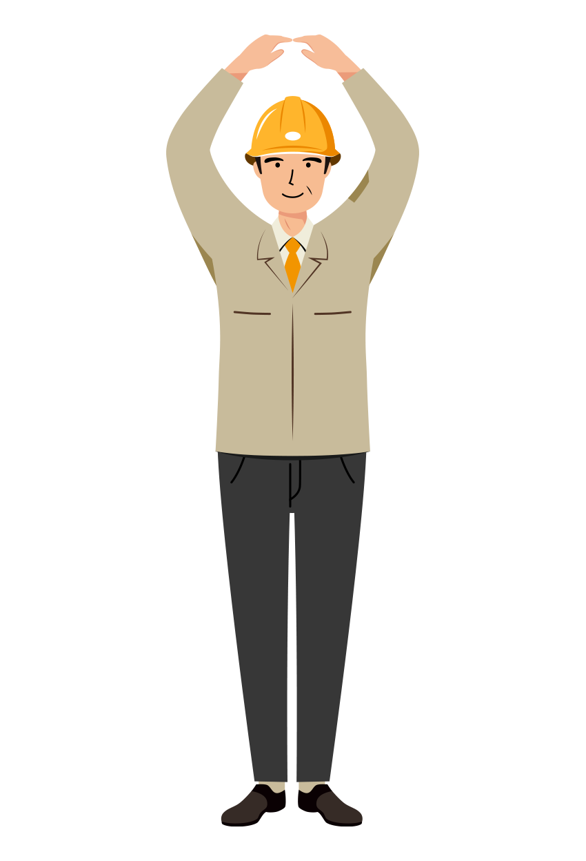 現場監督 (Site Supervisor) イラスト - シニア・OKポーズ・黄色ヘルメット・カラー | イラストれいと