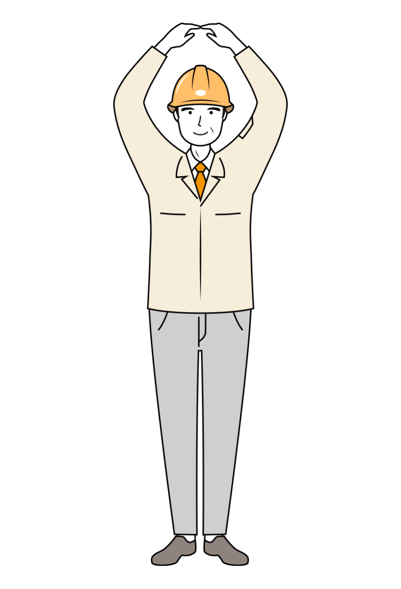 現場監督 (Site Supervisor) イラスト - シニア・OKポーズ・黄色ヘルメット・線画 | イラストれいと