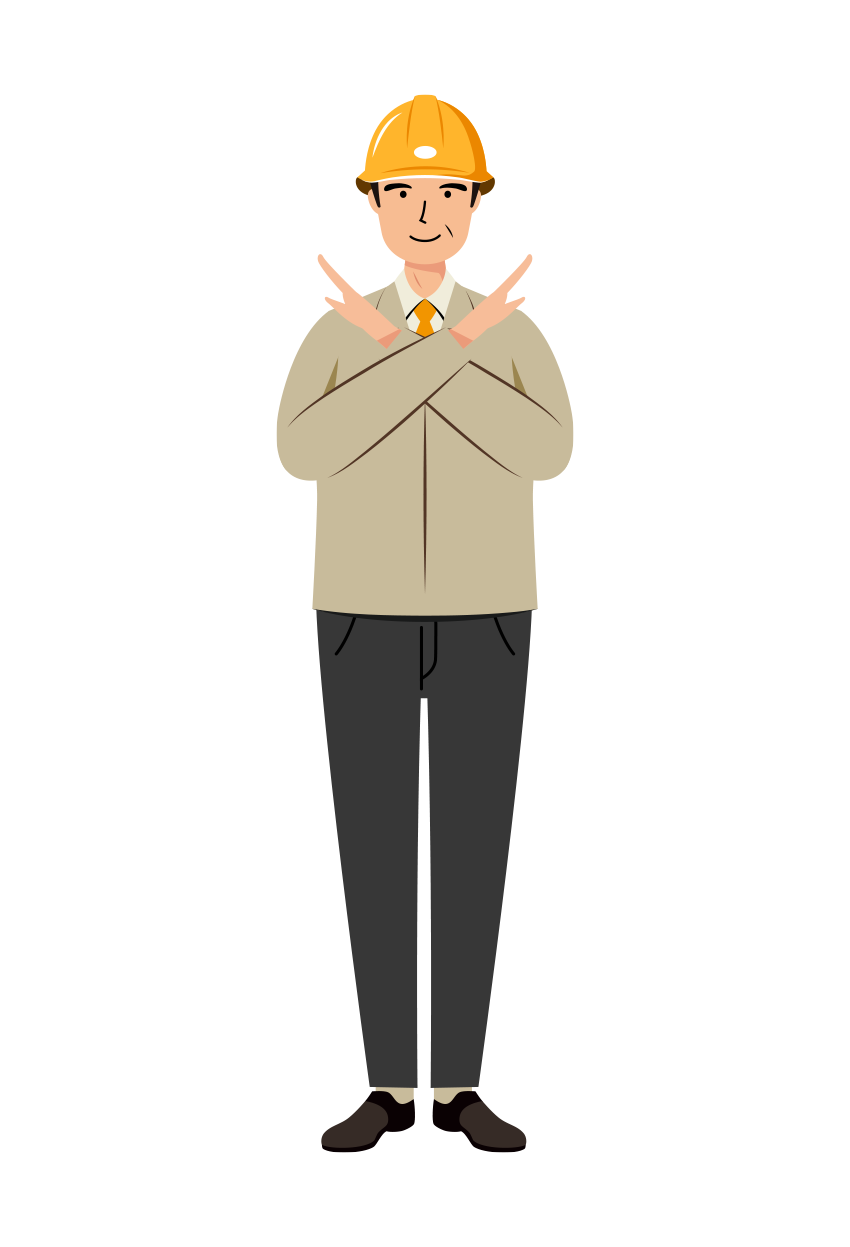 現場監督 イラスト - シニア・NGサイン・黄色ヘルメット・カラー | イラストれいと
