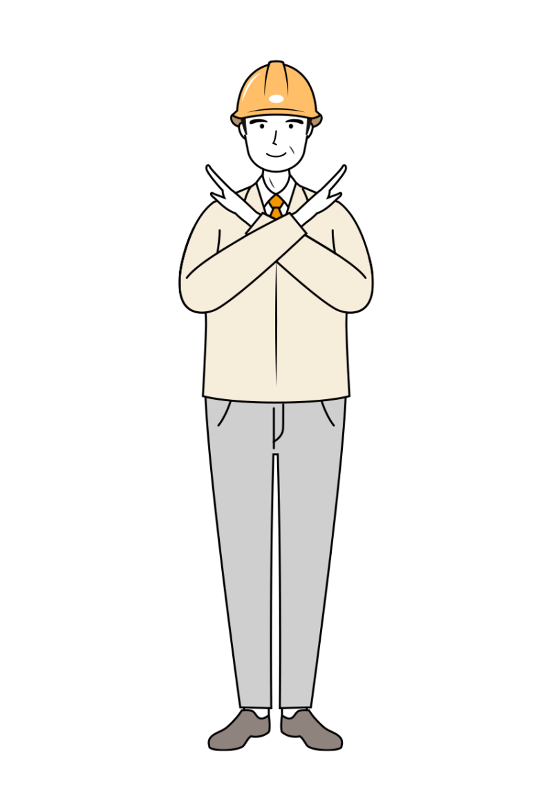現場監督 イラスト - シニア・NGサイン・黄色ヘルメット・線画 | イラストれいと